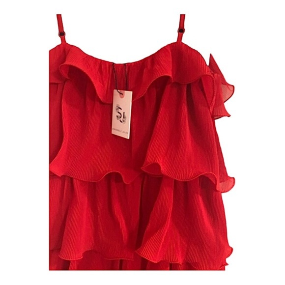Sincerely Jules red tiered mini pleated spaghetti strap flapper style dress - Picture 6 of 11